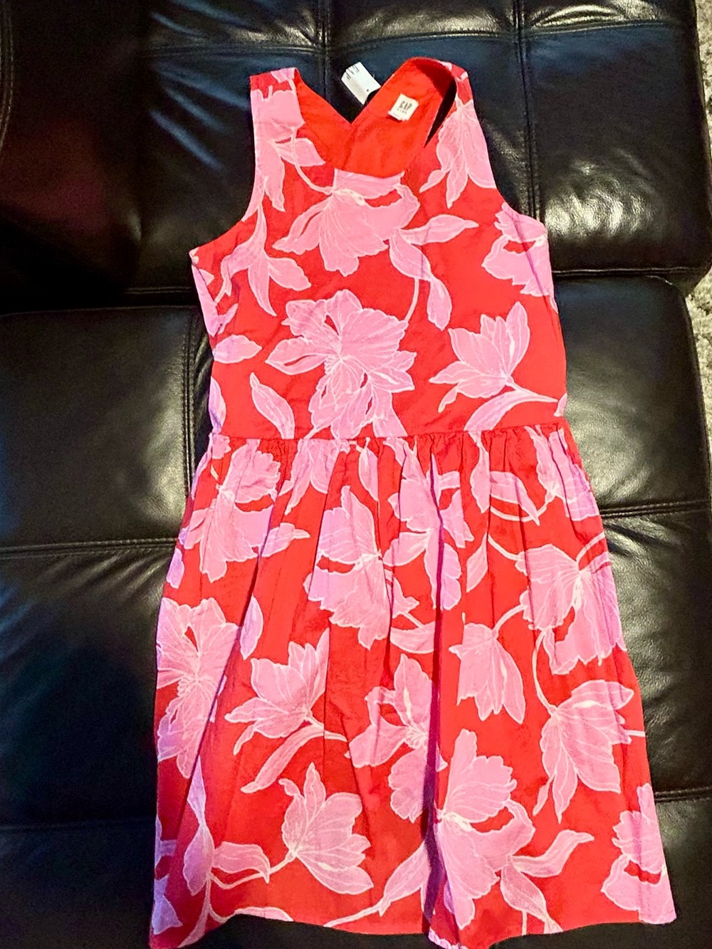 GAP Kids Floral Red & Pink Cotton Dress NWT